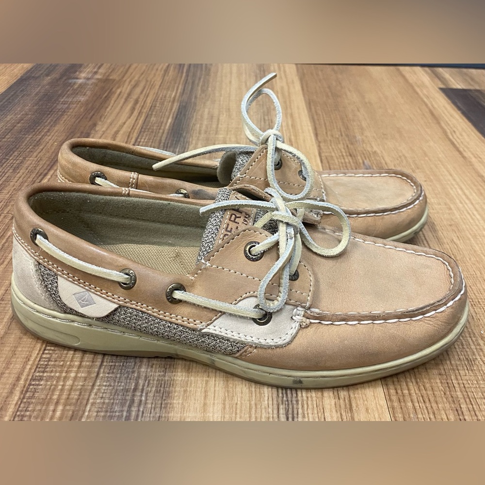 Women’s Sperry Top-Siders Light Tan Leather w/ Mesh Breathable Sides Size 7M